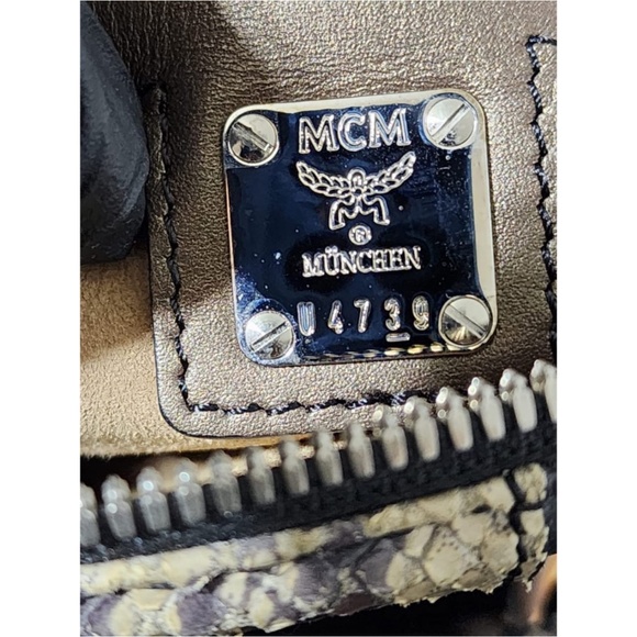 Authentic MCM Visetos Lion Princess Boston Handbag Black/Grey/Gold - Picture 10 of 14